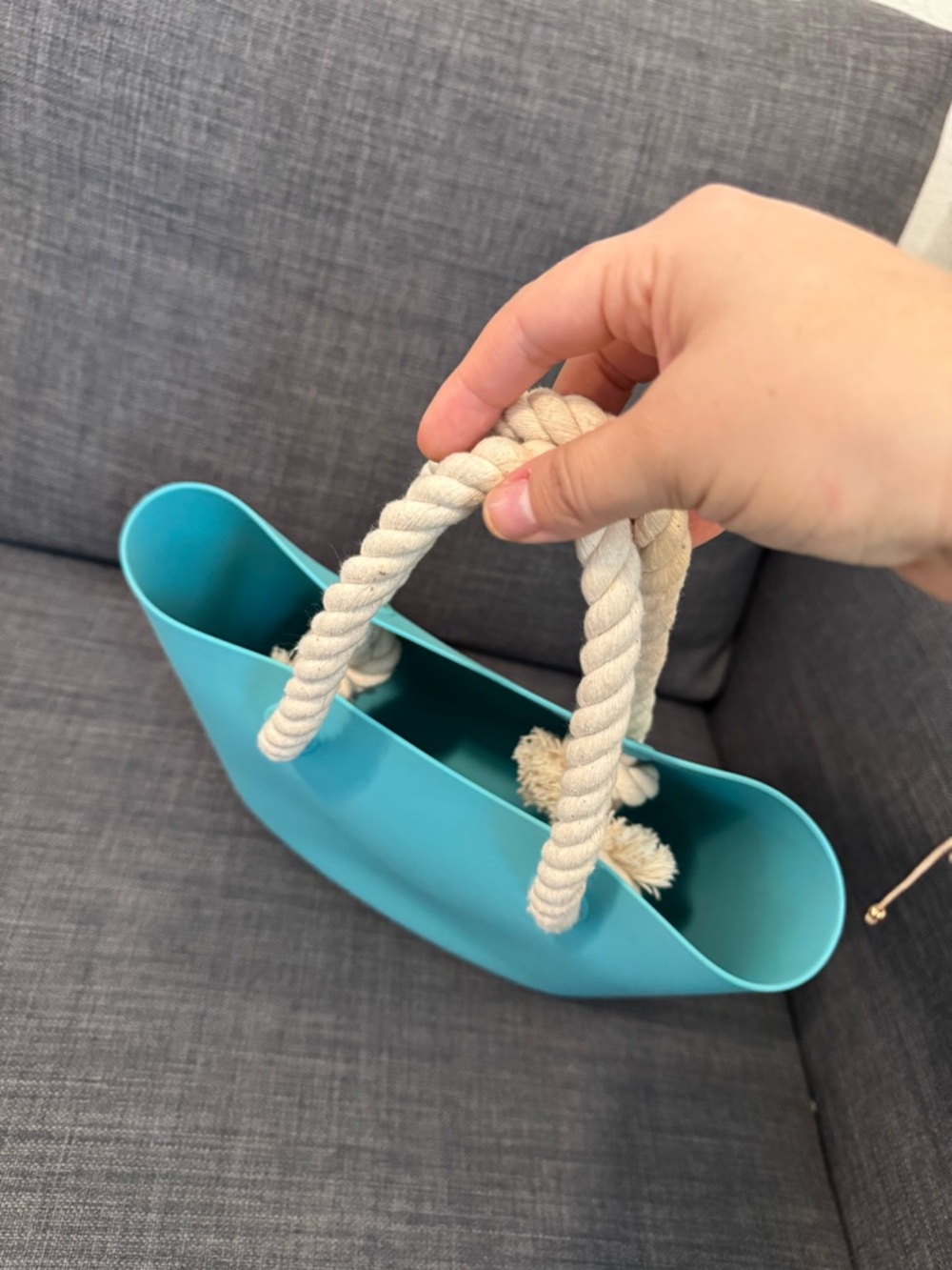 Turquoise Tote with Cream Rope Handles - Picture 5 of 10